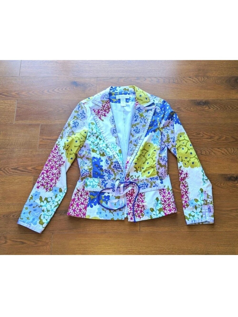 Ilyse Hart LTD Floral Tie Jacket White Purple Size 6 GUC *SEE NOTES